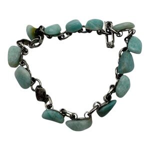 Vintage Amazonite Nugget Bracelet with Silvertone‎ Chain – Natural Blue-Green